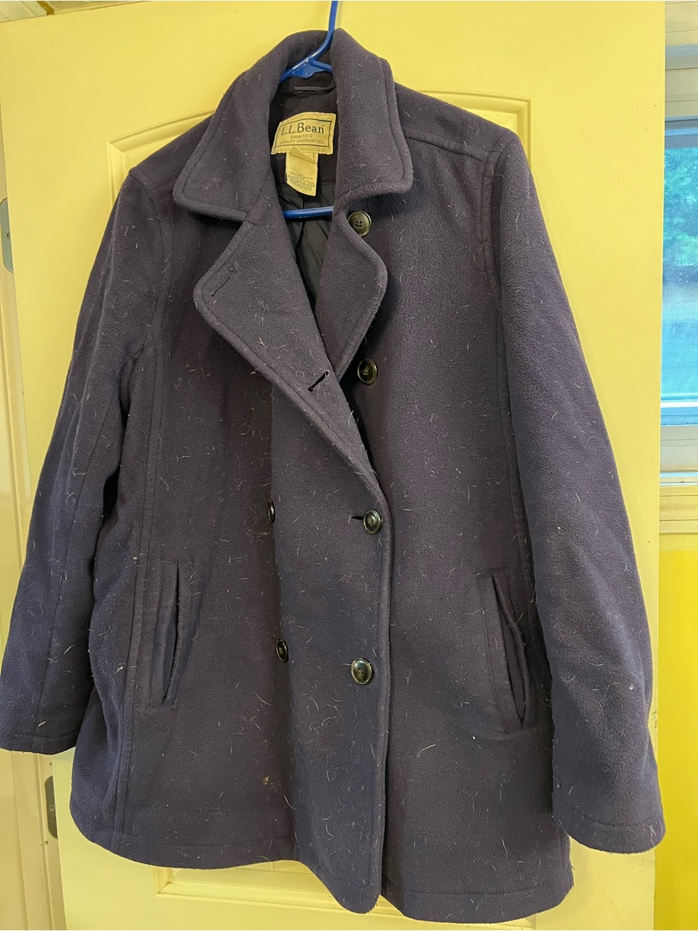 L.L. Bean Women's Navy Double-Breasted Fleece Peacoat